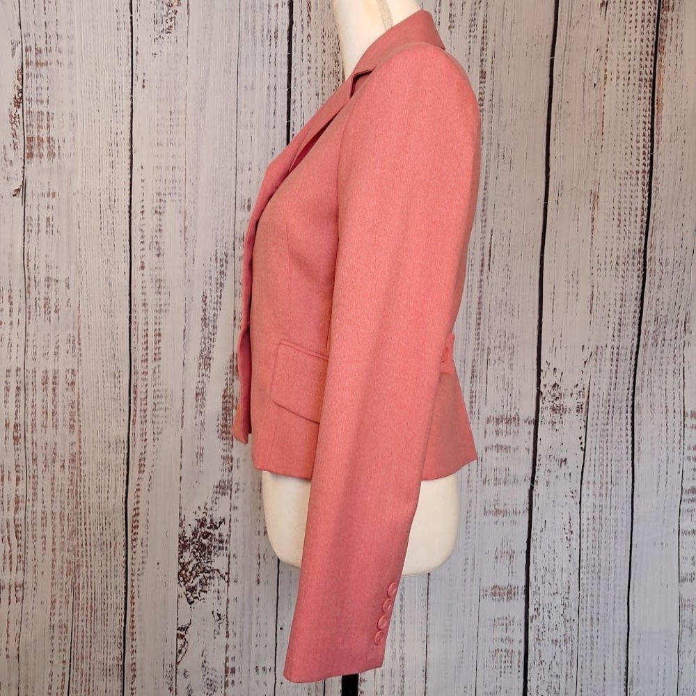 BCBGMAXAZRIA Coral Pink Herringbone Wool Blend Tailored Blazer Jacket XS - Picture 3 of 9